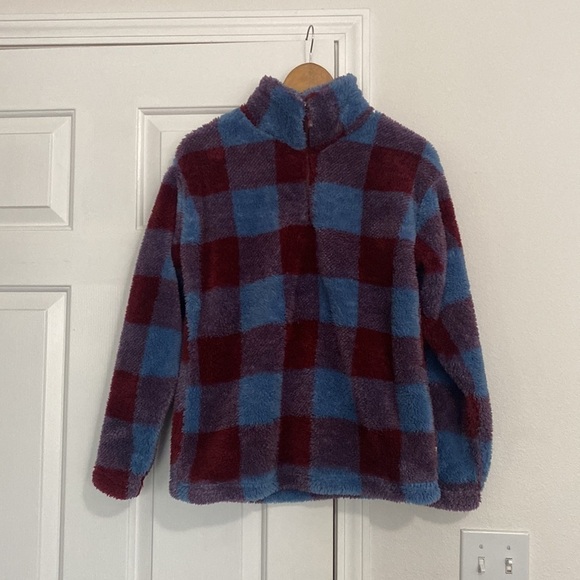 Eddie Bauer checkered faux furry material pullover. - Picture 9 of 11